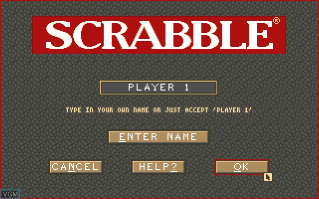 Menu screen of the game Scrabble on Commodore Amiga