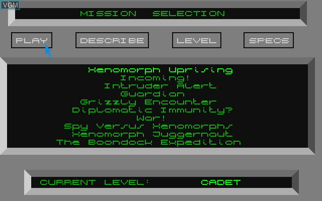 Menu screen of the game Skyfox II on Commodore Amiga