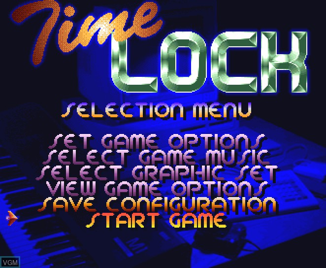 Menu screen of the game Time Lock on Commodore Amiga