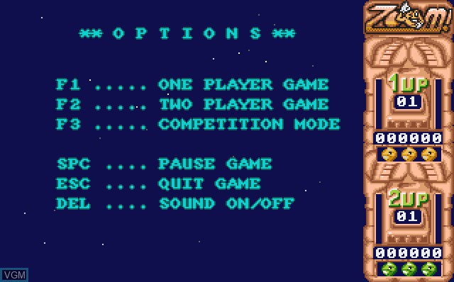 Menu screen of the game Zoom on Commodore Amiga