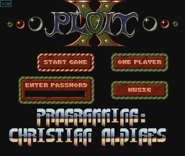 Menu screen of the game X-Ploit on Commodore Amiga