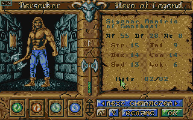 Menu screen of the game Legend on Commodore Amiga