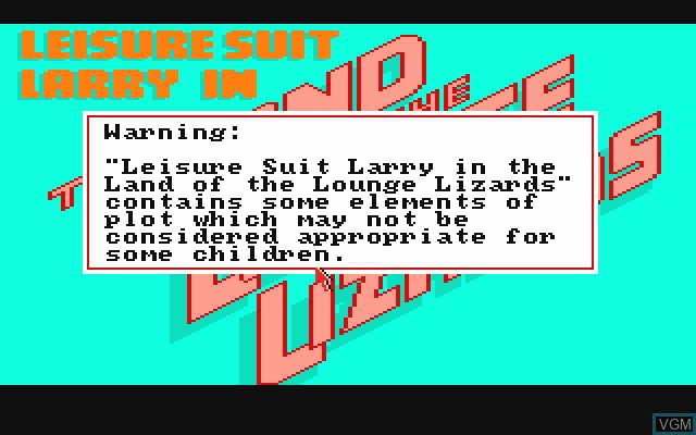 Menu screen of the game Leisure Suit Larry in the Land of the Lounge Lizards on Commodore Amiga