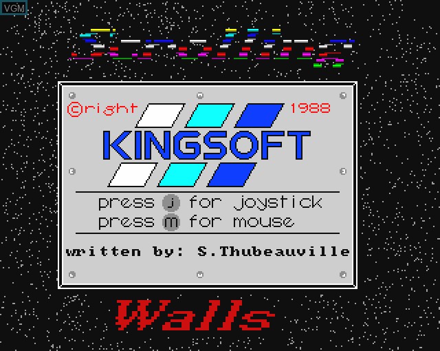 Menu screen of the game Scrolling Walls on Commodore Amiga