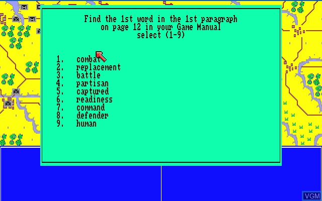 Menu screen of the game Second Front - Germany Turns East on Commodore Amiga