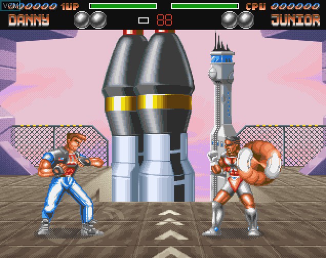 In-game screen of the game Body Blows Galactic on Commodore Amiga