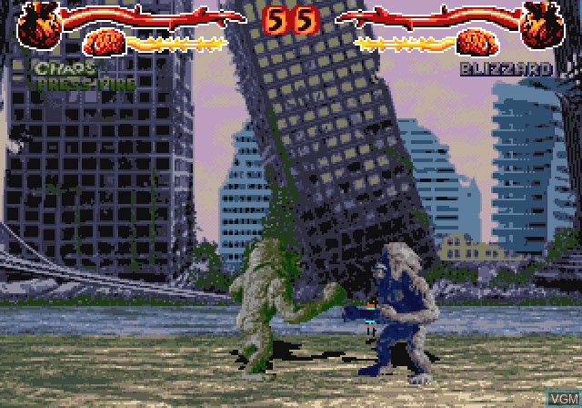 In-game screen of the game Primal Rage on Commodore Amiga