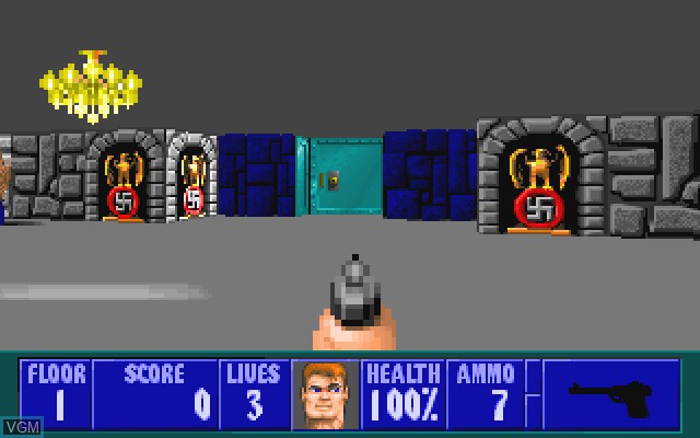 In-game screen of the game Wolfenstein 3D on Commodore Amiga