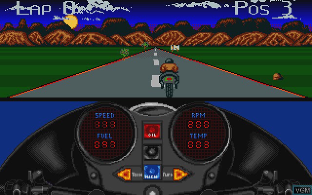 In-game screen of the game 1000cc Turbo on Commodore Amiga