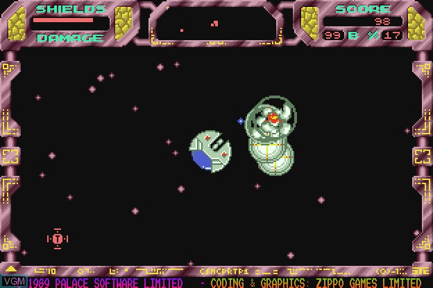 In-game screen of the game Cosmic Pirate on Commodore Amiga