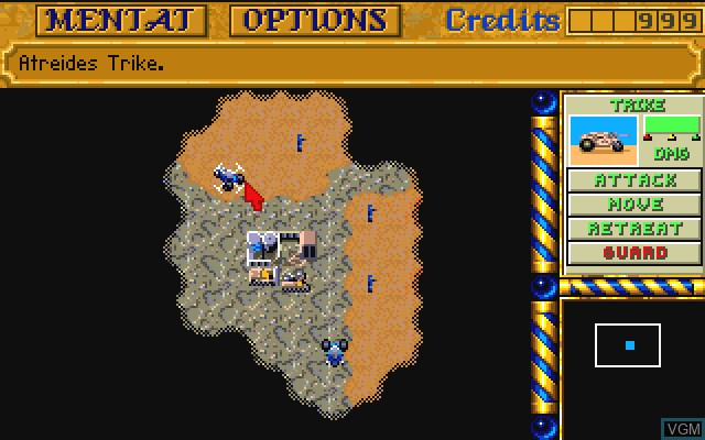 In-game screen of the game Dune 2 on Commodore Amiga