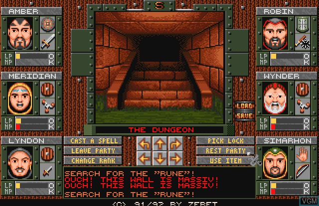 In-game screen of the game Dungeons of Avalon on Commodore Amiga