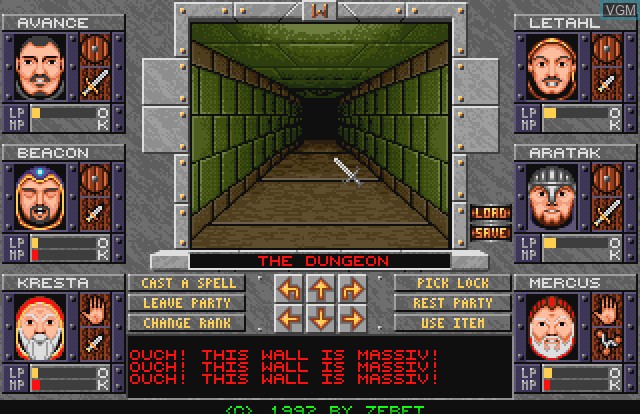 In-game screen of the game Dungeons of Avalon II on Commodore Amiga