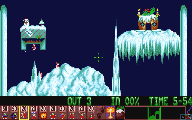 In-game screen of the game Lemmings Holiday 1993 on Commodore Amiga