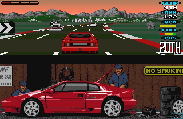 In-game screen of the game Lotus Turbo Challenge on Commodore Amiga