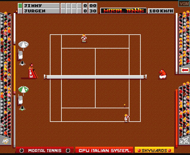 In-game screen of the game Mikro Mortal Tennis on Commodore Amiga