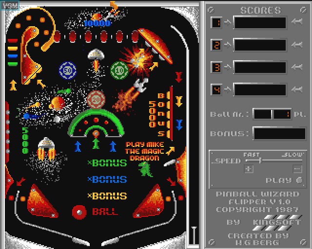 In-game screen of the game Pinball Wizard on Commodore Amiga