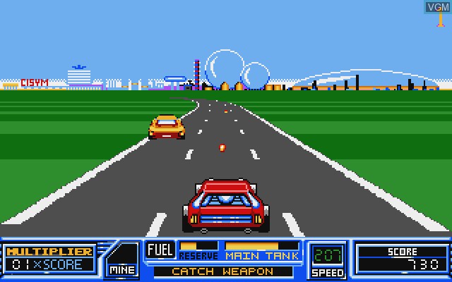 In-game screen of the game Road Blasters on Commodore Amiga