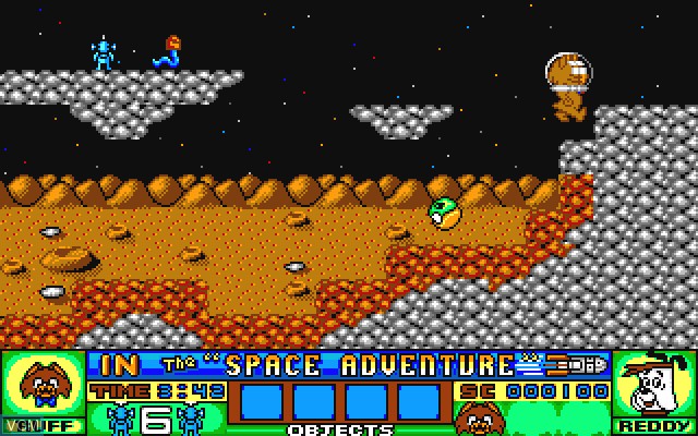 In-game screen of the game Ruff & Reddy Space Adventure on Commodore Amiga