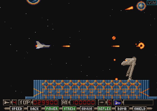 In-game screen of the game Space Assault on Commodore Amiga