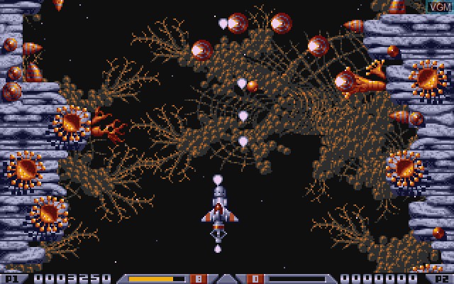 In-game screen of the game Xenon 2 on Commodore Amiga