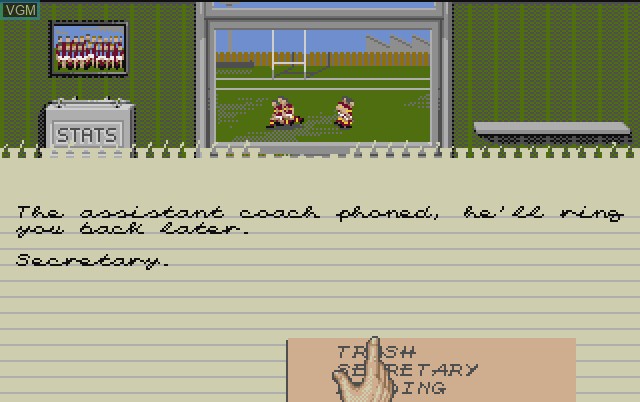 In-game screen of the game Rugby League Coach on Commodore Amiga