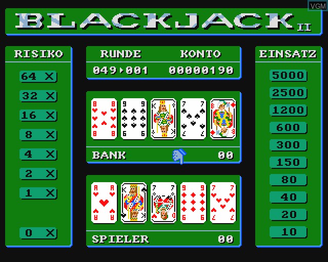 In-game screen of the game Blackjack II on Commodore Amiga