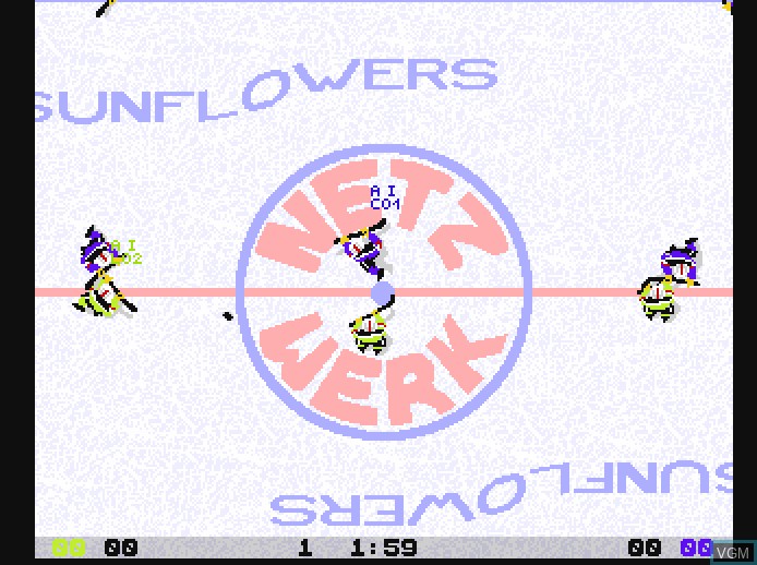 In-game screen of the game CrossCheck - Eishockey Action on Commodore Amiga