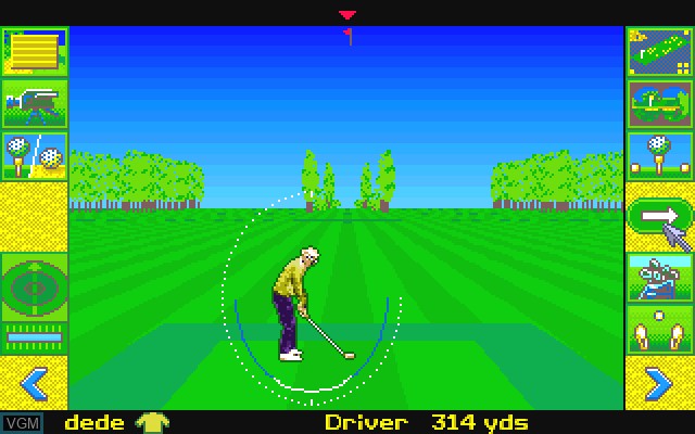 In-game screen of the game Greens - The Ultimate 3-D Golf Simulation on Commodore Amiga