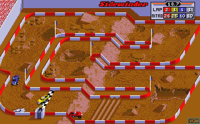 In-game screen of the game Ivan 'Ironman' Stewart's Super Off Road on Commodore Amiga