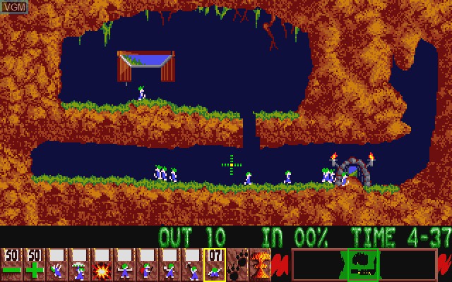 In-game screen of the game Lemmings on Commodore Amiga