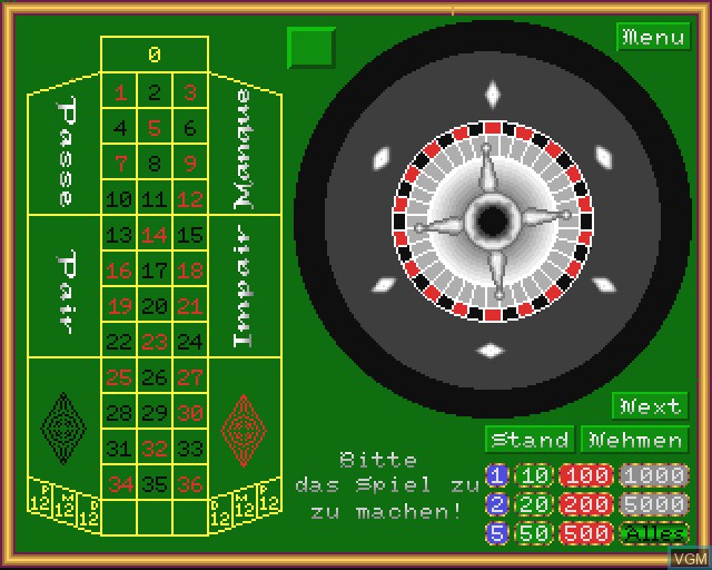 In-game screen of the game Roulette on Commodore Amiga