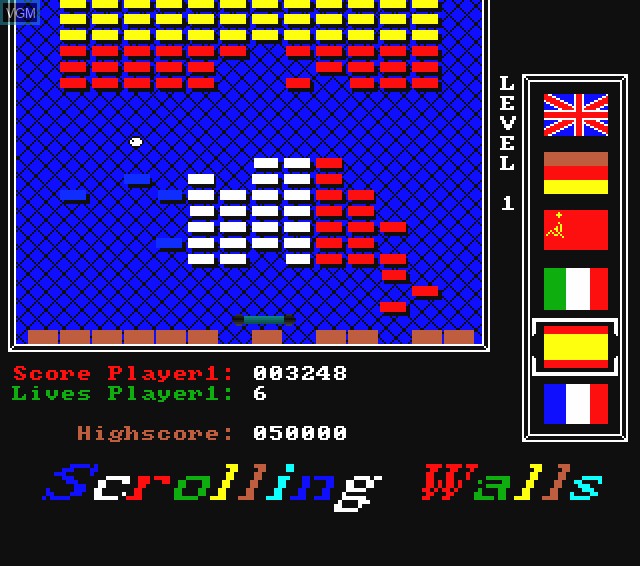 In-game screen of the game Scrolling Walls on Commodore Amiga