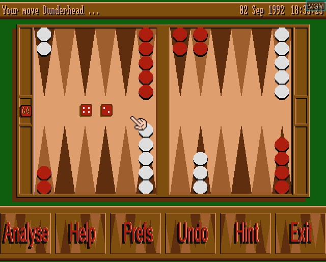 In-game screen of the game Serious Backgammon on Commodore Amiga