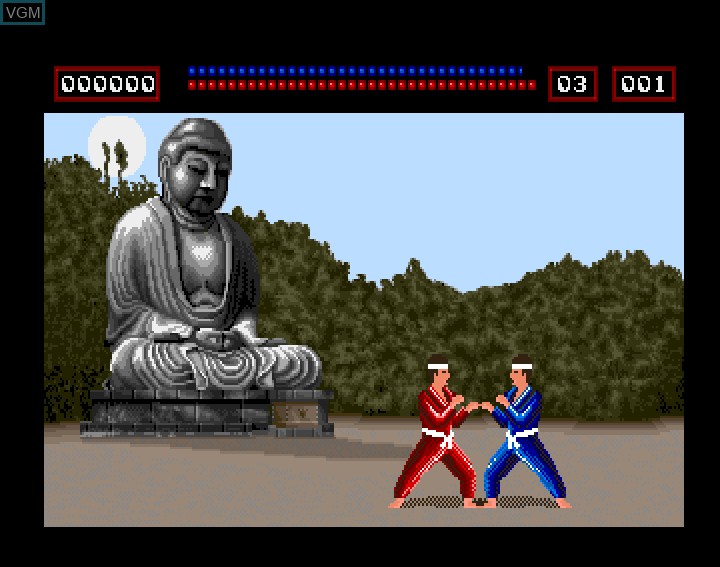In-game screen of the game Amiga Karate on Commodore Amiga