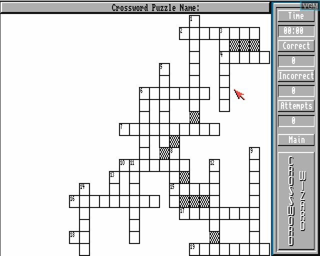 In-game screen of the game Crossword Wizard on Commodore Amiga