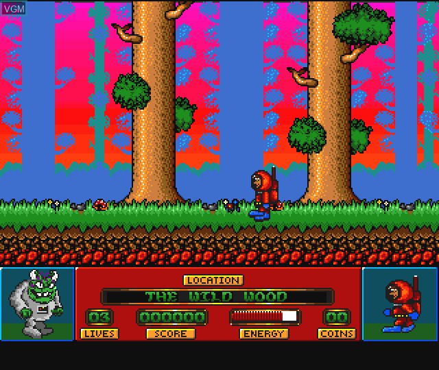 In-game screen of the game Dylan the Spaceman and the Green Smelly Aliens from Mars on Commodore Amiga
