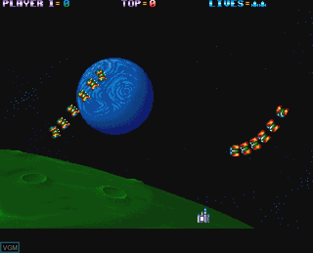 In-game screen of the game Insectoids from Outer Space on Commodore Amiga