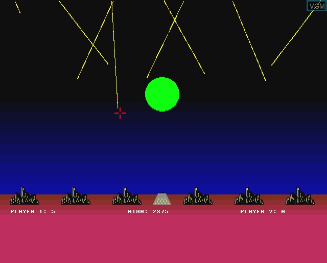 In-game screen of the game Missile Command on Commodore Amiga