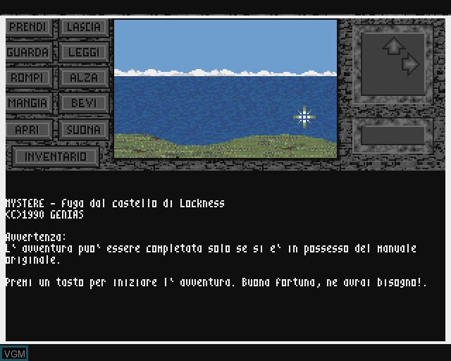 In-game screen of the game Mystere - Fuga Dal Castello di Lockness on Commodore Amiga