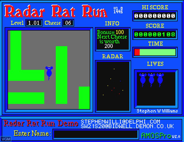 In-game screen of the game Radar Rat Run on Commodore Amiga