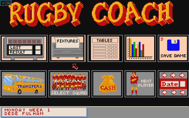 In-game screen of the game Rugby Coach on Commodore Amiga
