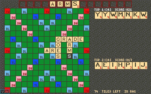In-game screen of the game Scrabble on Commodore Amiga