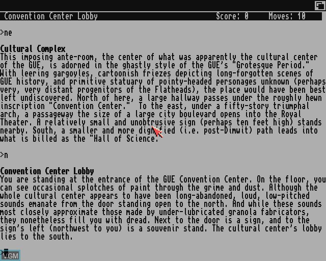 In-game screen of the game Zork - The Undiscovered Underground on Commodore Amiga
