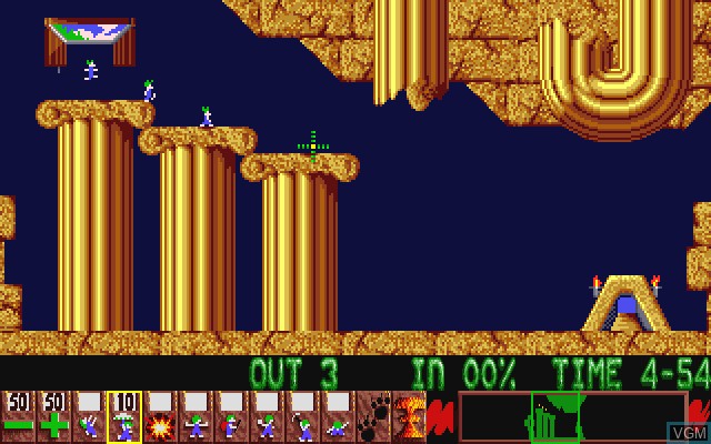 In-game screen of the game Lemmings on Commodore Amiga