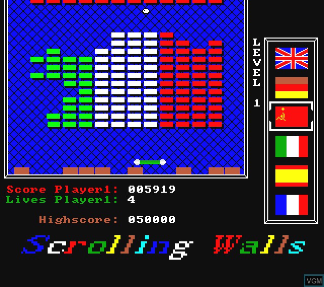 In-game screen of the game Scrolling Walls on Commodore Amiga