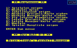 In-game screen of the game Brian Clough's Football Manager on Amstrad CPC