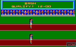 In-game screen of the game Track and Field on Amstrad CPC