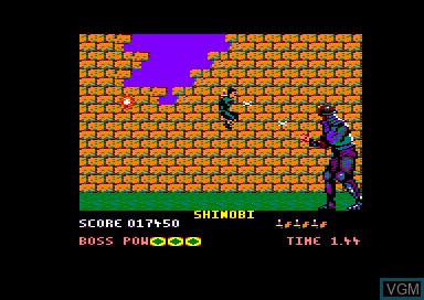 In-game screen of the game Shinobi on Amstrad CPC