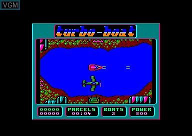 In-game screen of the game Turbo Boat Simulator on Amstrad CPC